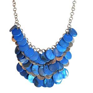Necklace & Earrings Set Blue Silver tone Discs Cato statement bib womens jewelry